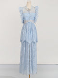 French Elegant Style Dress 2025 Summer New Lace High-End Design Neckbutter Knotted Dress 68HZ