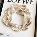 Simple Vintage Butterfly Pattern Design Magnetic Buckle Pearl Soft Silk Scarf HZ1024