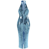 New Sexy Babes Beads Bag Ass Women's Hanging Neck Dress Open-Fork Lily Dress Dress 68HZ