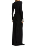 Women's New Sexy Deep V Kinesk Long-Sleeved Dress Dress High Open-Pocket Bag Even Skirt 68HZ