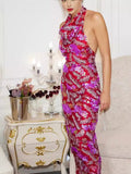Summer New Fashion Sexy Multi-Colored Sequin Dress Sleeveless Hanging Neck Casual Bare Back Mesh Dress Woman 68HZ