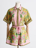 2025 New Unique Printed Design Shirt Top With Casual Shorts Niche Set Women's Fashion Two-Piece 68HZ