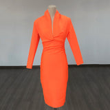 Sexy Deep V-Neck Fashion Trendy Long Sleeve Banded Dress With High-End Banquet Evening Dress 68HZ
