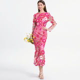 2025 Spring And Summer New French Heavy Industry Mesh Three-Dimensional Flower Embroidery Perspective Spliced Waist Repair Dress Dress 68HZ