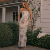 Sexy Famous Temperament Retro Oil Painting Plant-Print Set Ass Dress 68HZ