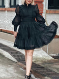 French Retro High-End Short Dress 2025 Summer New Fashion Collar Lantern Sleeve Mesh Waist Dress Dress Woman 68HZ