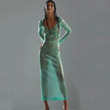 New Fashion Sexy Sleeve V Collar Long-Sleeved Dress High-End Dress Dress Long 68HZ