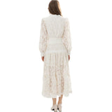 Heavy Industry Plate Flower Splicing Lantern Long Sleeve White Swing Dress Dress New Women's Autumn And Winter 2024 68HZ