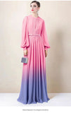 High-End Gradient Dress Lantern Sleeve Yellow Dress Temperament Long-Sleeved Skirt Women's Long Spring And Autumn 68HZ