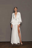 Evening Dress Women 2025 New Autumn Sexy Open Fork Lantern Sleeves Thin Famous French-Style Fasting Long Skirt 68HZ