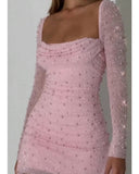 2025 Sexy Party Female Nail Bead Design Feeling Body-Body-Suited Toss Dress 68HZ