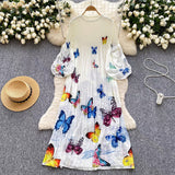 Miyake 2025 Summer New Dress Women's Design Printing Collar Long Sleeve Loose Thin Folds Long Dress 68HZ