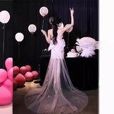Evening Dress Engagement Birthday High-End Light Luxury Niche Adult Dress Three-Dimensional Flowers Shoulder-To-Shoulder Corset Dress 68HZ