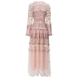 Heavy Industry Embroidery Lantern Sleeve Princess Powder Long Dress Dresses Autumn And Winter Women's New 2024 68HZ