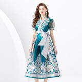 French Retro Court Dress Design Printing Lantern Sleeves Long Swing Temperament Dress Spring Dress 68HZ