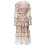Heavy Industry Embroidery Lantern Long Sleeve Net Princess Wind Pink Dress Dress Autumn And Winter Women's New 2025 68HZ