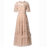 Sexy At The Same Time Round Collar Short-Sleeved Lotus Side Red Splicing Cake Dress Dress Women's Spring And Summer 2025 68HZ