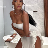 Women's New Sexy Dress Hottie Sexy Braid Dress Open Fork White Dress Pure Lust 68HZ