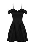 Fashion Women's New One-Word Shoulder Babes Sling Small Black Dress Body-Exlen Sexy Dress French Dress 68HZ