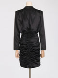 2025 Spring Festival New Temperament Women's High-Grade Black Short Dress High-Necked Ass Tos-Dressed Folded Dress Woman 68HZ