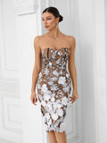 Elegant Lace Three-Dimensional Flowers Decorated With White Sexy Thoracic Dress Light Luxury Dinner Dress 68HZ