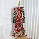 2025 Spring And Summer New French Heavy Industry Mesh Three-Dimensional Flower Embroidery Perspective Spliced Waist Repair Dress Dress 68HZ