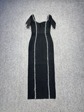 High-End Boutique Women's Low-Chest Sexy Heavy Industry Gorgeous Diamond Tudless Sleeve Banding Evening Dress 68HZ