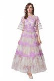Spring/Summer 2024 New Short Sleeves Vintage Printed Yarn Ear Printed Dress Dress Dress 68HZ