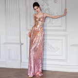 Evening Dress Dress Dress Women Senior Sense Flashing Slings Bridal Banquet Host High-End Light Luxury Niche 68HZ