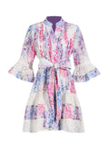 French Bohemian Resort 2025 Spring New V-Neck Horn Sleeve Embroidery Printed Dressed Dress Woman 68HZ