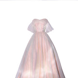 Toasting Dress Bride 2025 New One-Word Shoulder Mesh Screen Appearance Thin Annual Banquet Art Show Host Evening Dress 68HZ