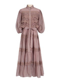 Court Retro Style Long-Sleeved Dress Woman 2025 Spring New Splicing Hollow High-End Feeling Slimy Dress 68HZ