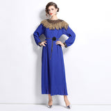 Women's Clothing 2024 New Heavy Industry Nail Polish Shiny Dress Temperament Lantern Sleeve Pressure Laminated Long Dress 68HZ