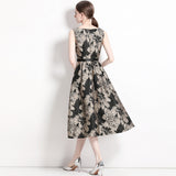 Summer Senior Sense Of The Temperament Sleeveless Long Dress Light Mature Sister Wind Reduction Age Thin Black Broken Flower Dress Woman 68HZ