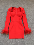 2025 New Fashion Tight Feather Tight Feather Tightening Dress High-End Women's Dress 68HZ