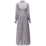 Heavy Industry Embroidered Collar Retro Lantern Long-Sleeved Apricot Dress Dress Women's New Spring And Summer 2024 68HZ