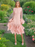 Vietnam's Niche Temperament 2025 Spring New Fashion Lotus Leaf Side Design Waist Thin Horn Sleeve Dress Woman 68HZ