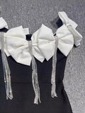 High-End Elegant Temperament Famous Banquet Dress Dress Side-Uppe Bow Tuxedo Diamond Bandage Skirt 68HZ
