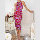 Summer New Fashion Sexy Multi-Colored Sequin Dress Sleeveless Hanging Neck Casual Bare Back Mesh Dress Woman 68HZ