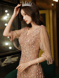 Evening Dress High-End Atmospheric Champagne Host Performance Of High-End Sequins Long Banquet Temperament Dress 68HZ