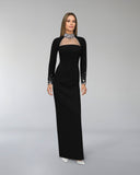 Autumn And Winter Long Sleeve Open Dress Burst Solid Color Mesh Yarn With Diamond Collar Repair Hip Dress Woman 68HZ