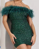 Fashion New Women's Breast-Buffed But Hip Dress Famous Feather Lytherin Party Dress 68HZ