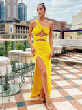 High-End Women's Sexy Open Shoulder Twitching Wrapped Thoracic Dress Skirts High Open Fork 68HZ