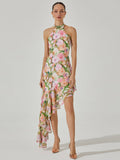 New Sexy Shoulder Hanging Neck Print Dress In The Long Dress Irregular Lotus Leaf Side Temperament Dress Dress 68HZ