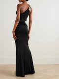 Light Luxury Heavy Industry Drill Hanging Neck Repair Open Fork Long Dress Sexy Famous Temperament Evening Dress Tight Dress Dress 68HZ