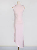Clent Style Style Sleeveless Dress 2025 New Irregular Splicing Three-Dimensional Flowers Long Open Fork Dress Woman 68HZ