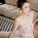Evening Dress 2024 New Flowers Like Three-Dimensional Flowers With Breasts Wedding Birthday Ribbon Small Dress 68HZ