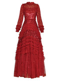 Round Lantern Long-Sleeved Mesh Yarn Heavy Lumini Glide Lotus Leafy Puffy Long Dress Dress Dress Autumn 2024 68HZ