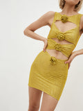 High-End Women's New Sexy Hollow Tight-Night Ass Flowers Decorative Dress Temperament Diamond Dress 68HZ