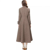 Standing Collar Long Sleeve Lattice Thousand Bird Print Single Row Buckle Long Coat Women's Autumn And Winter New 2024 68HZ